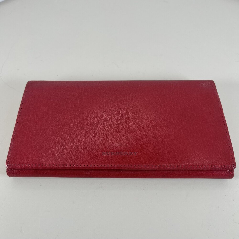 Burberry Red Leather Continental Wallet with Classic Nova Check Interior